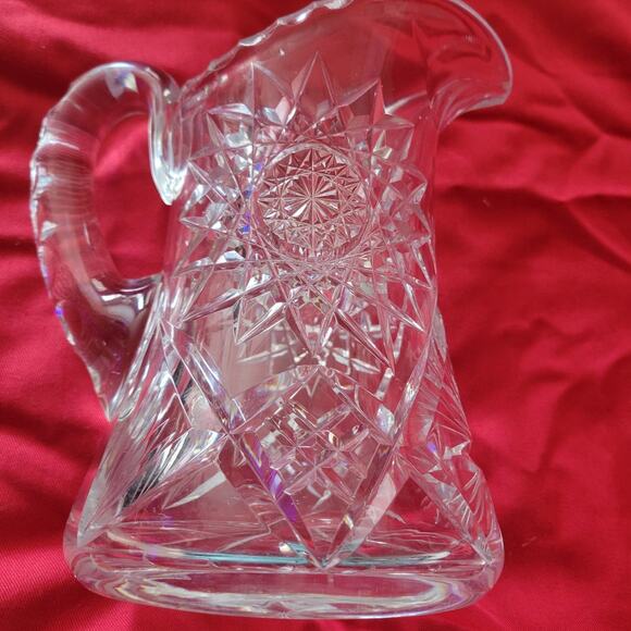 Vintage Lead Crystal Cut Glass Pitcher Stunning Brilliant Star Flower Pattern - Picture 8 of 12